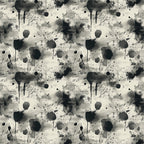 black, white, gray, monochrome, ink blots, paint splatters, grunge texture, abstract design, distressed pattern, vintage style, weathered appearance, artistic splashes, dripping paint, scattered dots,, fabric panel, moody aesthetic, urban style, modern abstract, textured surface