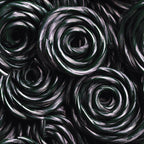 dark green, black, white, spiral pattern, swirled design, circular motifs, metallic sheen, glossy texture, abstract pattern,, fabric panel, modern design, geometric swirls, contemporary style, craft fabric, sewing material, repeating pattern, dimensional appearance, twisted ribbons