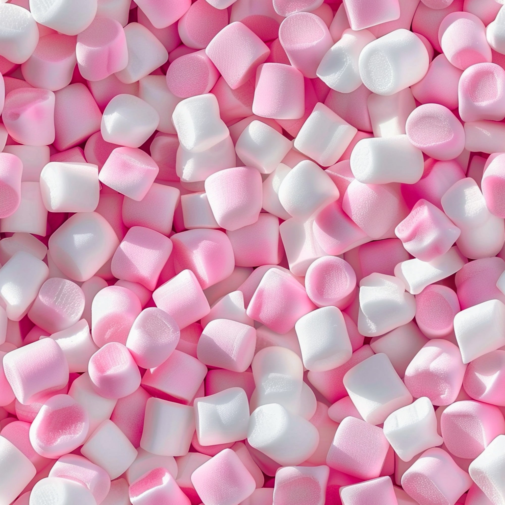 pink marshmallows, white marshmallows, soft pink, pale pink, gummy candy, mini marshmallows, sweet treats, candy pattern,, fabric panel, confectionery design, puffy texture, scattered arrangement, dessert motif, candy shop, pastel colors, food pattern, cylindrical shapes, whimsical design, craft fabric
