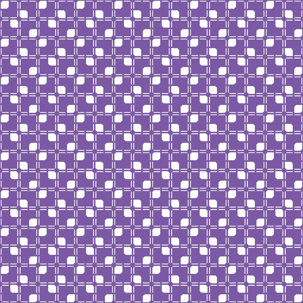 purple, white, geometric pattern, squares, rounded squares, repeating motif, grid layout,, fabric panel, halloween basics, geometric design, purple background, white shapes, tessellation, modern pattern, crafting fabric, sewing material, cotton fabric, coordinating basic