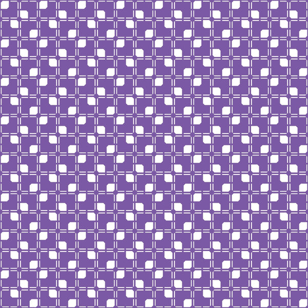 purple, white, geometric pattern, squares, rounded squares, repeating motif, grid layout,, fabric panel, halloween basics, geometric design, purple background, white shapes, tessellation, modern pattern, crafting fabric, sewing material, cotton fabric, coordinating basic