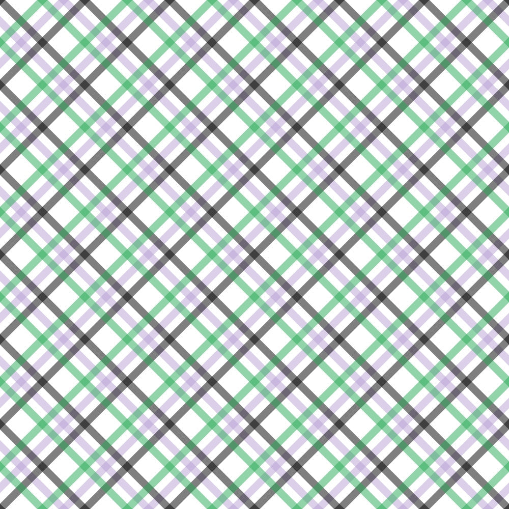 plaid pattern, diagonal stripes, green lines, purple lines, gray lines, white background, crosshatch design, geometric pattern,, fabric panel, checkered motif, intersecting lines, halloween basics, seasonal fabric, craft material, sewing fabric, cotton textile, repeating pattern, angular design