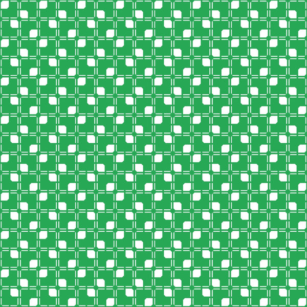green, white, geometric pattern, squares, grid design, repeating motif,, fabric panel, halloween basics, seasonal fabric, craft fabric, sewing material, patchwork design, tessellation, retro style, mod pattern, two-tone design, angular shapes, uniform pattern, structured layout