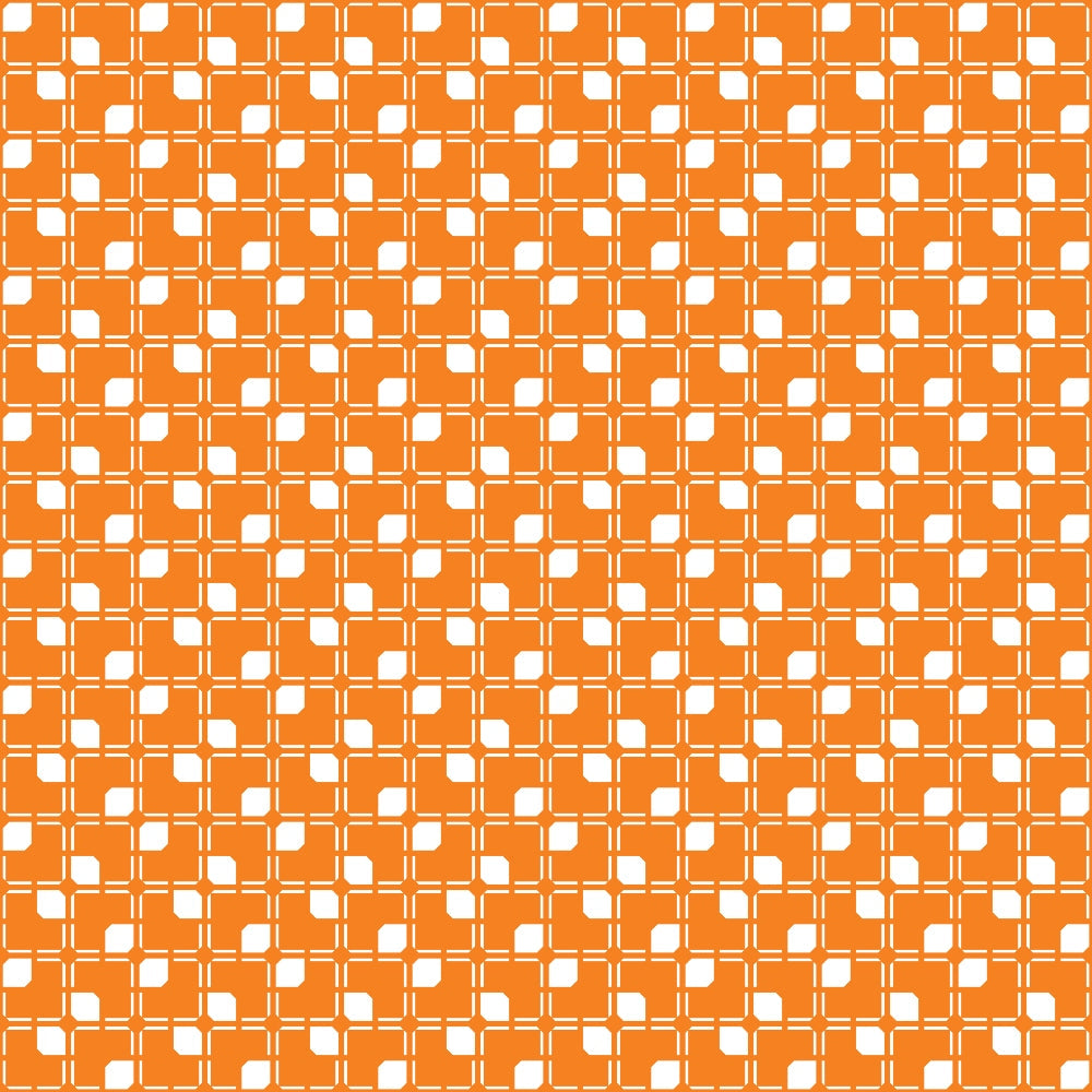 orange, white, geometric pattern, grid design, squares, checkered, retro style, mid-century modern,, fabric panel, halloween basics, seasonal fabric, repetitive motif, bright orange, two-tone, abstract squares, crafting fabric, sewing material, autumn colors