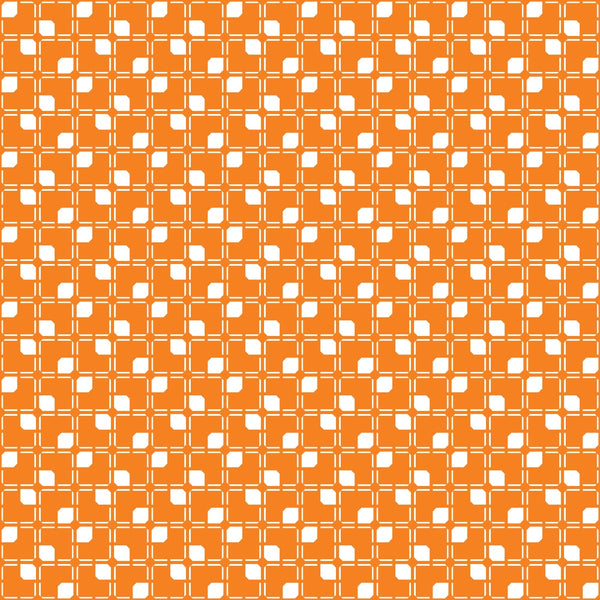 orange, white, geometric pattern, grid design, squares, checkered, retro style, mid-century modern,, fabric panel, halloween basics, seasonal fabric, repetitive motif, bright orange, two-tone, abstract squares, crafting fabric, sewing material, autumn colors