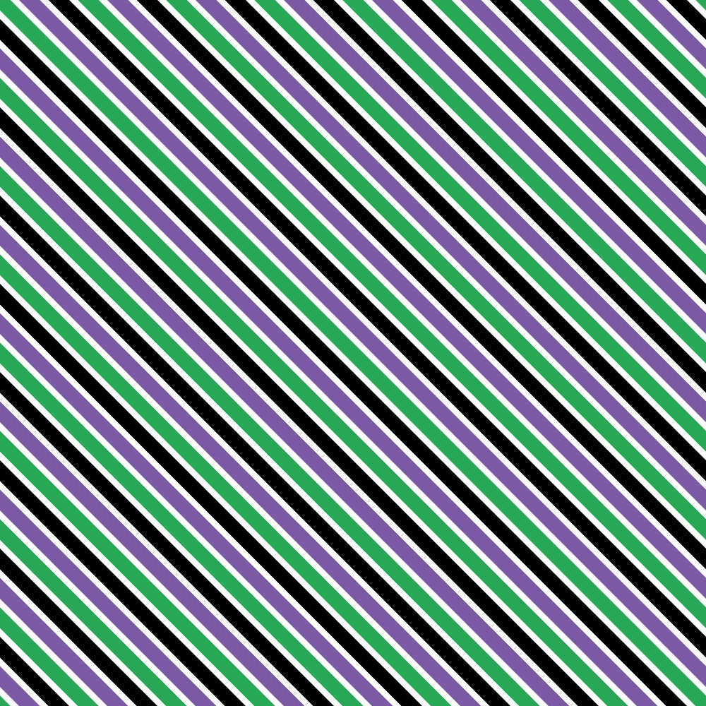 green stripes, purple stripes, black stripes, white stripes, diagonal stripes, halloween colors, striped pattern,, fabric panel, geometric design, seasonal fabric, halloween basics, cotton fabric, crafting material, sewing fabric, striped textile, halloween themed, vibrant stripes, repeating pattern