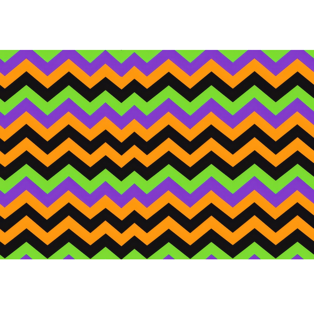 halloween, chevron pattern, zigzag stripes, orange, purple, green, black, geometric design,, fabric panel, seasonal fabric, halloween colors, striped pattern, angular lines, festive, spooky colors, craft fabric, sewing material, holiday theme