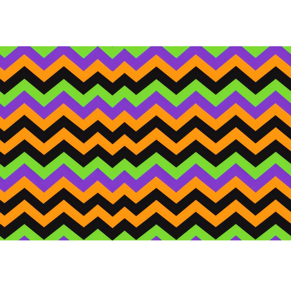 halloween, chevron pattern, zigzag stripes, orange, purple, green, black, geometric design,, fabric panel, seasonal fabric, halloween colors, striped pattern, angular lines, festive, spooky colors, craft fabric, sewing material, holiday theme