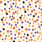halloween, stars, orange, purple, black, yellow, cream, beige, scattered pattern, geometric shapes, four-pointed stars, eight-pointed stars,, fabric panel, autumn colors, festive, random placement, multi-colored, seasonal design, craft fabric