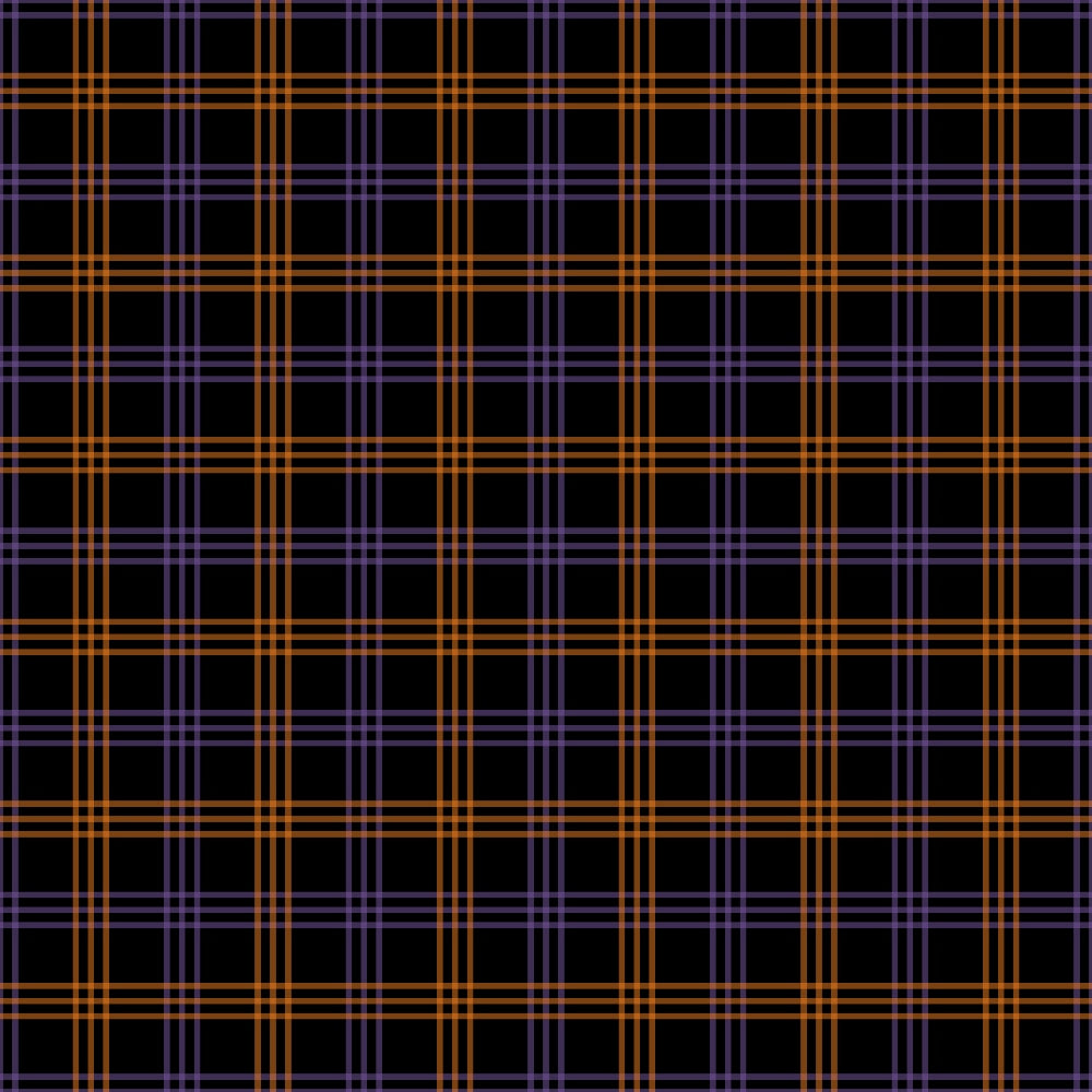 orange, purple, black, plaid pattern, tartan, checkered, grid lines, halloween colors, autumn themed,, fabric panel, geometric design, intersecting lines, seasonal fabric, spooky colors, fall plaid, halloween plaid, cotton fabric, crafting material