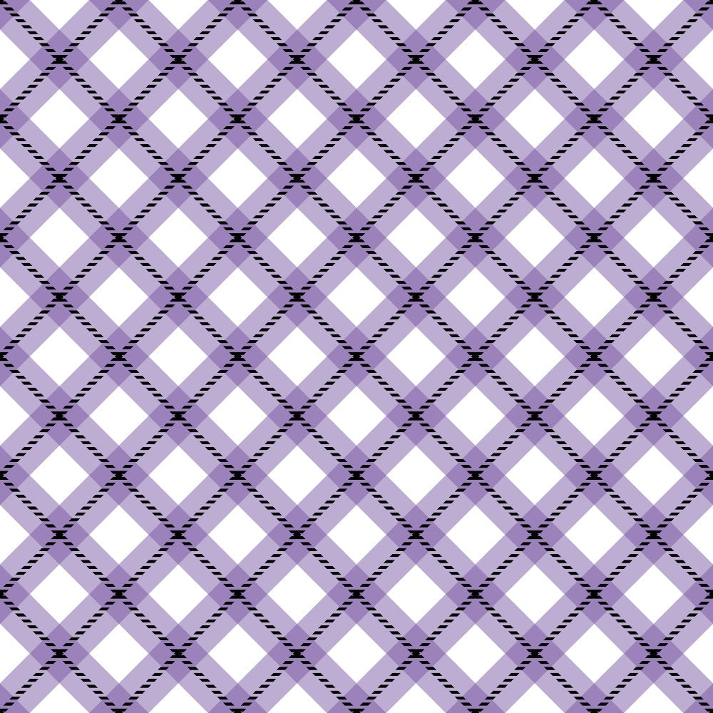purple plaid, lavender, white diamonds, geometric pattern, checkered design, diagonal stripes,, fabric panel, halloween themed, seasonal fabric, repeating pattern, gingham style, woven texture, craft fabric, sewing material, purple tones, diamond shapes, crosshatch pattern