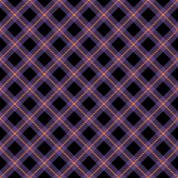 halloween plaid, purple plaid, orange accents, black diamonds, diagonal pattern, geometric design, checkered fabric,, fabric panel, halloween colors, rope texture, diamond grid, autumn colors, seasonal fabric, craft fabric, patchwork material, halloween theme, purple and orange, woven appearance