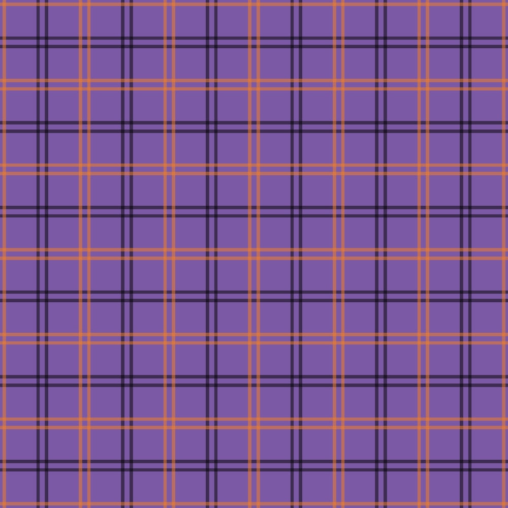 purple, orange, black, plaid pattern, tartan, checkered, grid lines, intersecting stripes, halloween colors, autumn, fall season,, fabric panel, geometric design, repeating pattern, craft fabric, sewing material, seasonal fabric, halloween themed