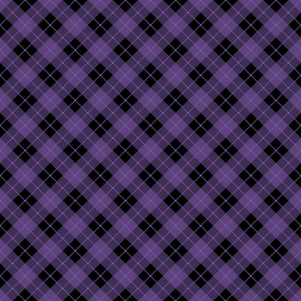purple, black, plaid, argyle pattern, diagonal lines, checkered, halloween themed,, fabric panel, gothic colors, geometric design, crosshatch texture, seasonal fabric, autumn colors, spooky theme, craft fabric, sewing material, repeating pattern, diamond shapes