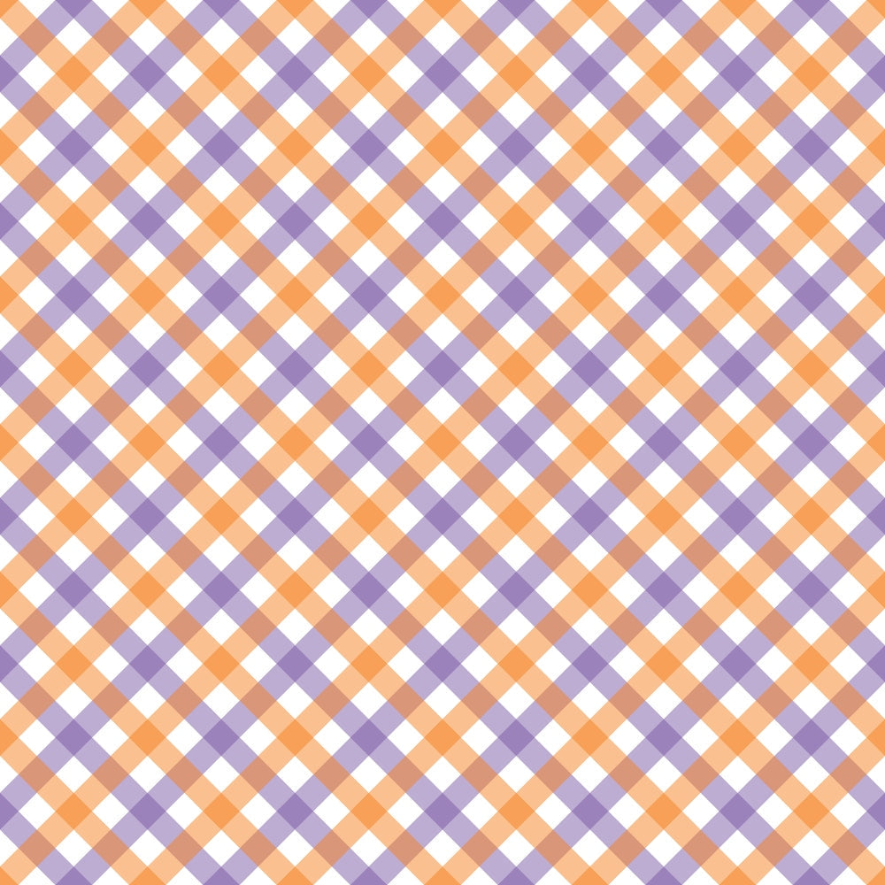orange, purple, white, plaid pattern, diagonal stripes, gingham check,, fabric panel, halloween colors, autumn theme, geometric design, checkered pattern, seasonal fabric, craft material, sewing supplies, halloween plaid, festive colors, woven appearance