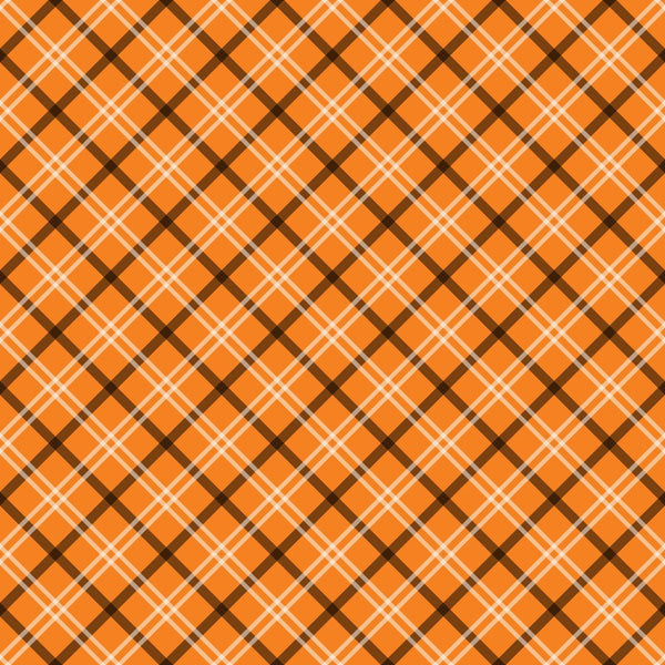 orange, brown, white, plaid pattern, diagonal stripes, tartan, checkered, geometric design, halloween colors, autumn colors,, fabric panel, seasonal fabric, crosshatch pattern, woven look, fall themed, halloween plaid, orange plaid, brown stripes, cotton fabric