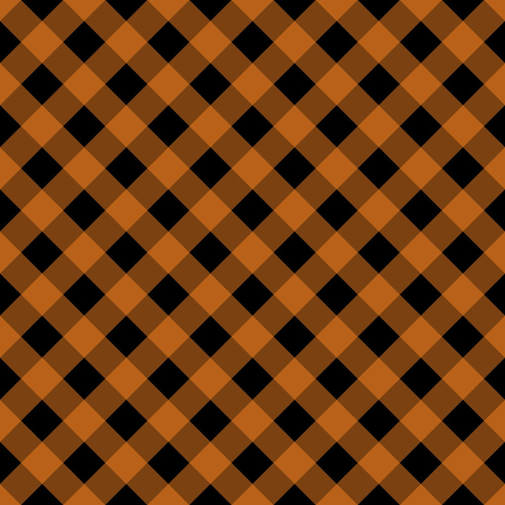 orange, black, brown, plaid pattern, diagonal gingham, checkered design, halloween colors, autumn fabric,, fabric panel, geometric pattern, buffalo plaid, seasonal fabric, halloween themed, festive plaid, diamond pattern, woven look, fall colors, craft fabric, halloween quilting