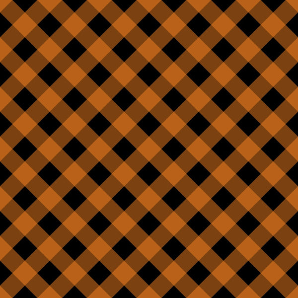 orange, black, brown, plaid pattern, diagonal gingham, checkered design, halloween colors, autumn fabric,, fabric panel, geometric pattern, buffalo plaid, seasonal fabric, halloween themed, festive plaid, diamond pattern, woven look, fall colors, craft fabric, halloween quilting