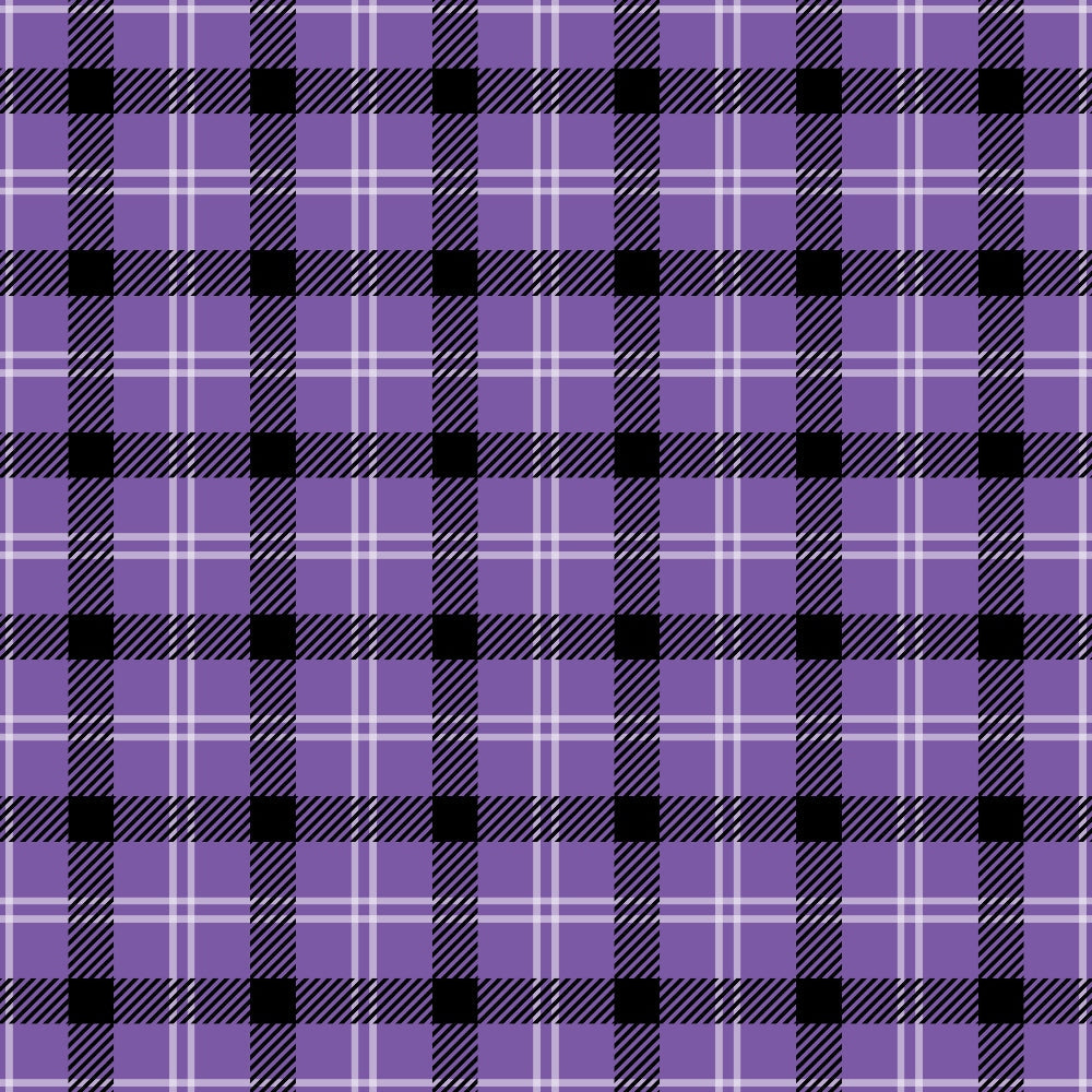 purple plaid, black accents, diagonal stripes, checkered pattern, geometric design,, fabric panel, halloween themed, gothic colors, repeating pattern, crosshatch lines, tartan style, autumn colors, seasonal fabric, craft material, sewing supplies, textile design, coordinating colors, grid pattern