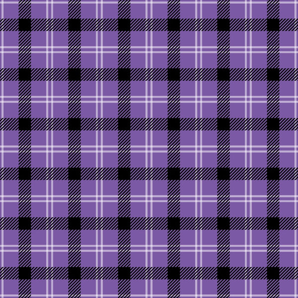 purple plaid, black accents, diagonal stripes, checkered pattern, geometric design,, fabric panel, halloween themed, gothic colors, repeating pattern, crosshatch lines, tartan style, autumn colors, seasonal fabric, craft material, sewing supplies, textile design, coordinating colors, grid pattern