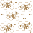 handdrawn bees, honeycomb pattern, beige tones, tan colors, cream background, geometric hexagons, insect motif, nature themed,, fabric panel, repeating pattern, botanical design, honey bee illustration, soft neutrals, craft fabric, sewing material, apiary theme, buzzing insects, hexagonal shapes, organic pattern