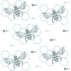 sage green, light blue, cream white, bees, honeycomb, hexagonal pattern, hand drawn, botanical illustration, nature inspired,, fabric panel, geometric shapes, insect motif, soft pastels, delicate linework, repeating pattern, spring theme, garden elements, whimsical design, crafting material