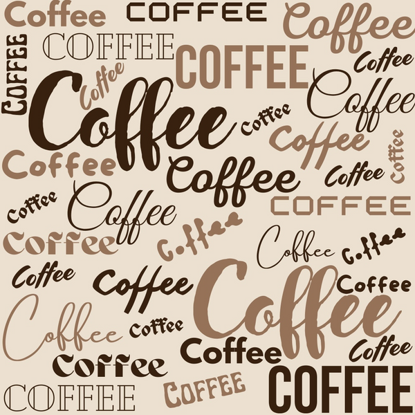 coffee themed, brown tones, beige background, hand lettered, script fonts, text pattern,, fabric panel, coffee words, beverage motif, warm colors, café inspired, scattered text, coffee lovers, kitchen theme, neutral palette, repeating pattern, coffee shop aesthetic