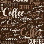 brown, coffee, beige, cream, tan, handdrawn, text pattern, lettering, coffee theme,, fabric panel, beverage motif, word art, script fonts, coffee shop, casual style, repetitive design, monochromatic, earthy tones, coffee culture