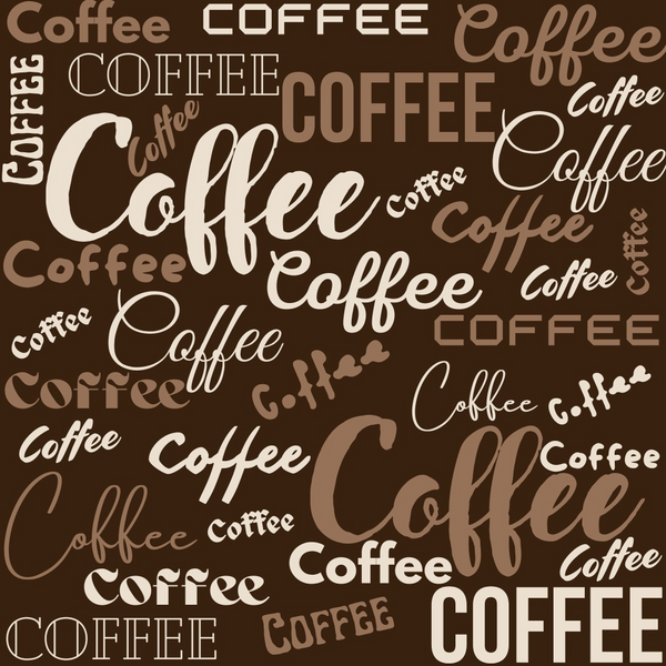 brown, coffee, beige, cream, tan, handdrawn, text pattern, lettering, coffee theme,, fabric panel, beverage motif, word art, script fonts, coffee shop, casual style, repetitive design, monochromatic, earthy tones, coffee culture