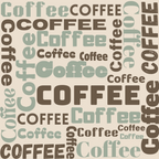 coffee pattern, beige background, sage green, brown text, repetitive design, word art, beverage theme,, fabric panel, modern style, café motif, varied fonts, geometric circles, coffee beans, neutral tones, contemporary design, kitchen theme, textured appearance
