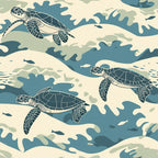 sea turtles, ocean waves, teal blue, sage green, cream white, hand drawn, marine life, swimming turtles, flowing water,, fabric panel, aquatic pattern, nautical theme, underwater scene, organic shapes, sea creatures, coastal design, turtle shells, wave motion, ocean current