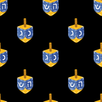 dreidel pattern, blue and gold, spinning tops, hebrew letters, hanukkah motifs, geometric design, religious symbols, jewish holiday, festival lights,, fabric panel, repetitive pattern, black background, holiday celebration, cultural symbols, winter festivities, decorative elements, craft fabric, seasonal theme
