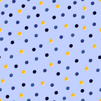 periwinkle blue, navy blue, golden yellow, polka dots, scattered circles, geometric pattern,, fabric panel, cheerful mood, bright colors, contemporary design, spotted pattern, festival of lights, celebratory theme, crafting material, sewing fabric, dotted design, blue background, yellow accents, modern pattern