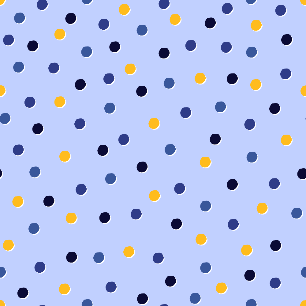 periwinkle blue, navy blue, golden yellow, polka dots, scattered circles, geometric pattern,, fabric panel, cheerful mood, bright colors, contemporary design, spotted pattern, festival of lights, celebratory theme, crafting material, sewing fabric, dotted design, blue background, yellow accents, modern pattern
