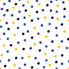 white background, polka dots, scattered circles, navy blue, royal blue, golden yellow, orange accents, geometric pattern, random placement, festival of lights, hanukkah theme, celebratory design, cheerful mood,, fabric panel, holiday fabric, festive colors, circular motifs, modern style, crafting material