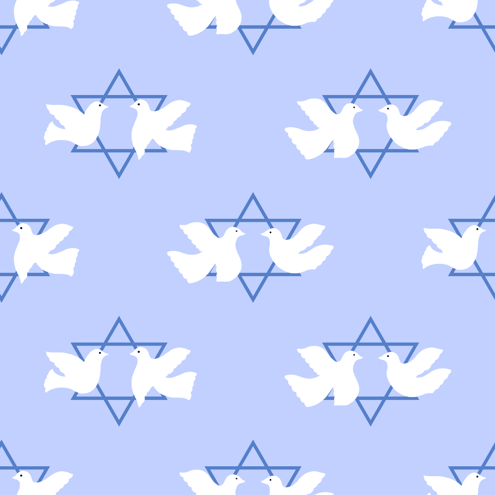 light blue, periwinkle, white, doves, star of david, six-pointed star, geometric pattern, repeating pattern, peace symbols, religious motif, festival of lights, hanukkah theme, birds in flight,, fabric panel, jewish holiday, spiritual design, blue and white, dove pairs, sacred geometry