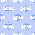 light blue, periwinkle, white, doves, star of david, six-pointed star, geometric pattern, repeating pattern, peace symbols, religious motif, festival of lights, hanukkah theme, birds in flight,, fabric panel, jewish holiday, spiritual design, blue and white, dove pairs, sacred geometry