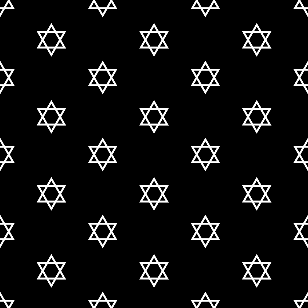 black background, white stars, six-pointed stars, star of david, geometric pattern, repeating motif, festival of lights, hanukkah theme,, fabric panel, monochrome design, religious symbols, holiday fabric, jewish celebration, contrast colors, uniform spacing, minimalist style, sacred geometry