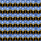 blue, gold, yellow, black, repeating pattern, bunting flags, star of david, menorah, candles, hanukkah, jewish holiday, festival of lights, geometric shapes, celebration theme,, fabric panel, holiday fabric, religious symbols, decorative banners, winter holiday