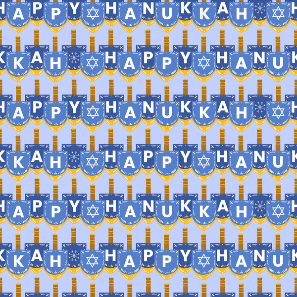 blue fabric, yellow accents, white letters, menorah pattern, star of david, hanukkah theme, festival of lights,, fabric panel, geometric design, religious symbols, holiday pattern, celebratory mood, repeating motifs, jewish holiday, candles, spiritual imagery, festive design, cotton material, craft fabric
