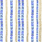 Vertical blue and gold leaf patterns on a white background form alternating lines, creating a repetitive and symmetrical design.