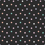 polka dots, pastel colors, pink dots, mint green, peach coral, lavender purple, white dots, black background, scattered circles, geometric pattern, spring colors,, fabric panel, soft pastels, dotted design, repeating pattern, crafting fabric, sewing material, cotton fabric
