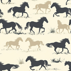 horses, silhouettes, beige background, cream colored, dark gray horses, tan horses, running horses, galloping motion, wild horses, prairie grass, pastoral scene,, fabric panel, equestrian theme, western style, neutral tones, repetitive pattern, nature scene, countryside, fabric yardage