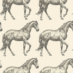 beige, cream, sepia tones, horse pattern, equestrian design, vintage illustration, sketched horses, galloping horses, repetitive pattern,, fabric panel, anatomical drawing, detailed horses, flowing manes, horse silhouettes, rustic style, antique aesthetic, equine motif, seamless repeat