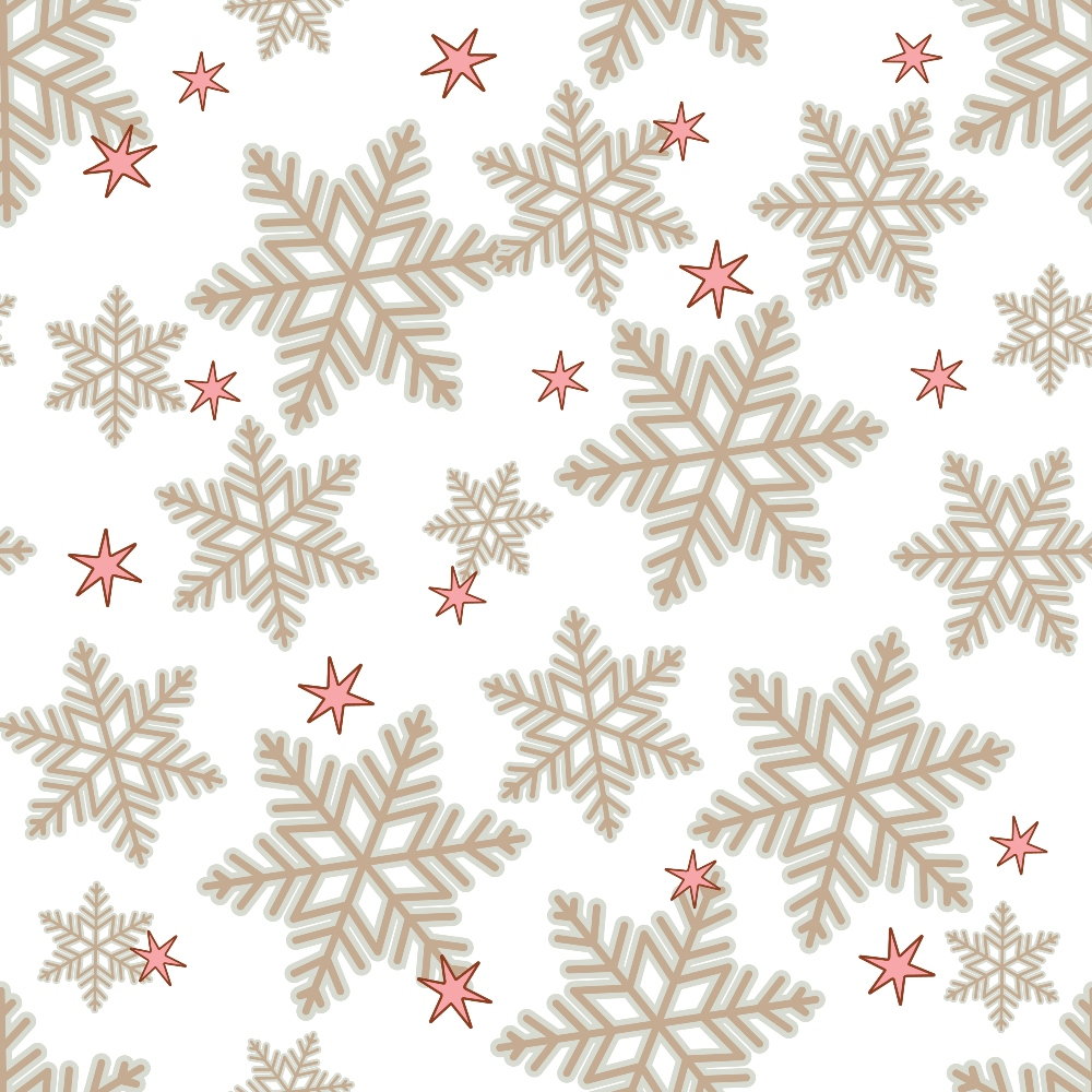 beige snowflakes, coral stars, winter pattern,, fabric panel, geometric snowflakes, scattered design, neutral background, holiday motif, christmas fabric, winter wonderland, dusty rose accents, repeating pattern, crafting material, seasonal design, outline snowflakes, delicate stars, winter crafts, quilting supplies
