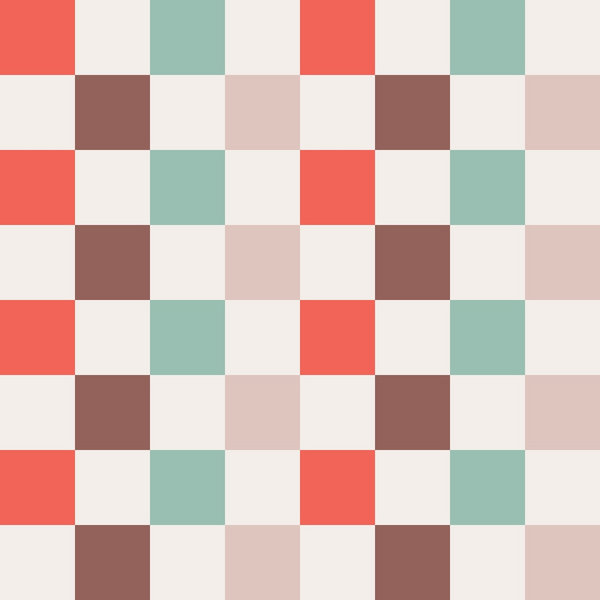 coral red, sage green, cream, dusty rose, brown, geometric blocks, checkerboard pattern,, fabric panel, western theme, santa claus, christmas motif, holiday fabric, cowboy style, festive design, patchwork squares, muted tones, seasonal quilting, cotton fabric, rustic colors