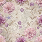 mauve, lavender, beige, cream, taupe, floral pattern, hydrangeas, peonies, botanical design, vintage style, shabby chic, romantic florals,, fabric panel, ornate scrollwork, layered petals, soft pastels, delicate flowers, seamless repeat, feminine aesthetic