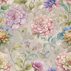 floral pattern, watercolor style, peonies, hydrangeas, soft pink, lavender purple, sage green, cream background, botanical design,, fabric panel, vintage flowers, pastel colors, romantic blooms, delicate petals, garden flowers, spring florals, feminine design, muted tones, cottage core