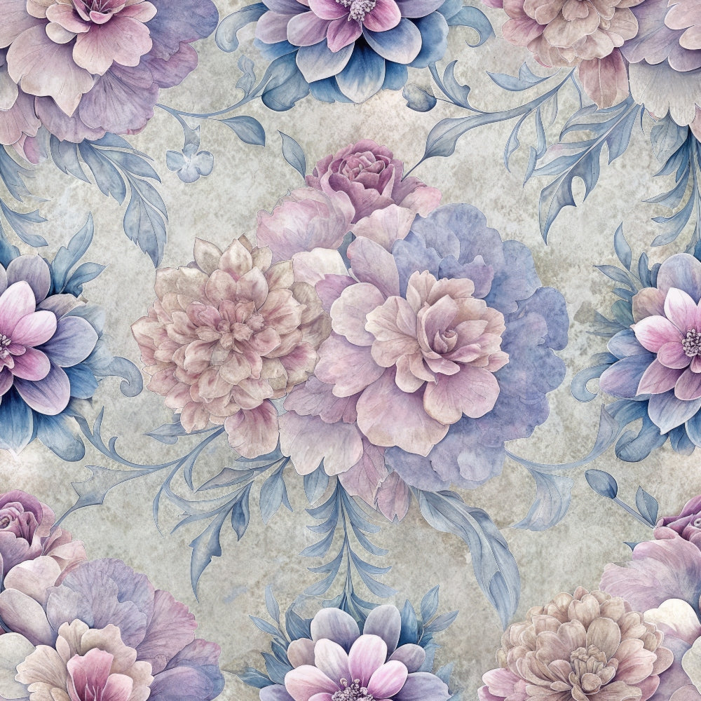 hydrangeas, peonies, floral pattern,, fabric panel, purple flowers, blue flowers, pink flowers, lavender, sage green, watercolor style, botanical design, romantic florals, soft pastels, repeating pattern, garden flowers, feminine design, spring theme, delicate petals, vintage inspired