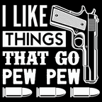 black background, white text, gun illustration, pistol design, bullet graphics, ammunition motif, monochrome palette, military theme, weapon imagery,, fabric panel, bold lettering, firearms pattern, masculine design, shooting sports, tactical style, high contrast, statement fabric